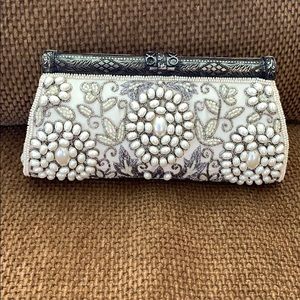 Moyna Antique frame metal cylinder with pearls.